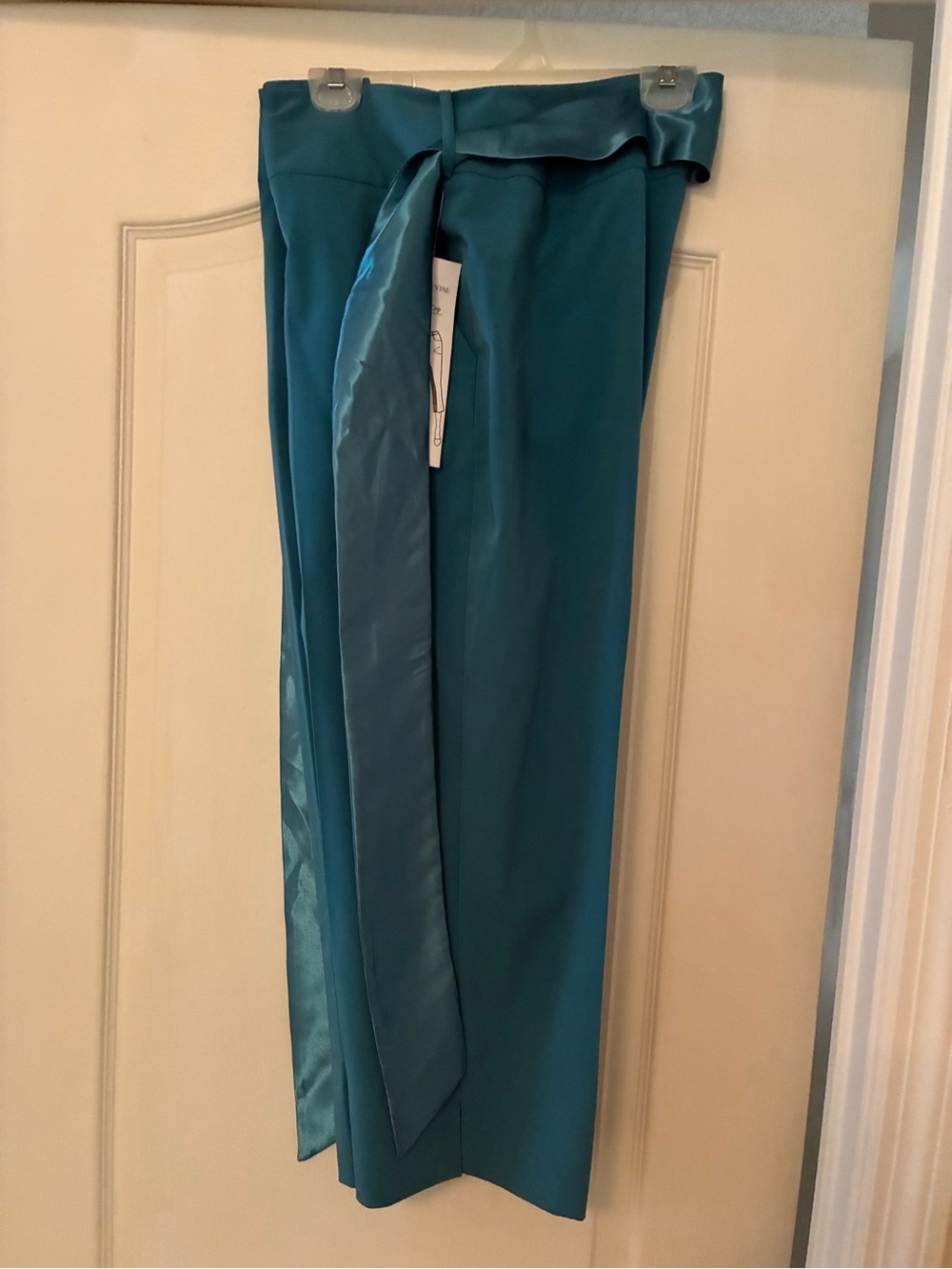 Larry Levine stretch Teal Satin-Trim High-Waist Formal Pants size 12 New w/tag